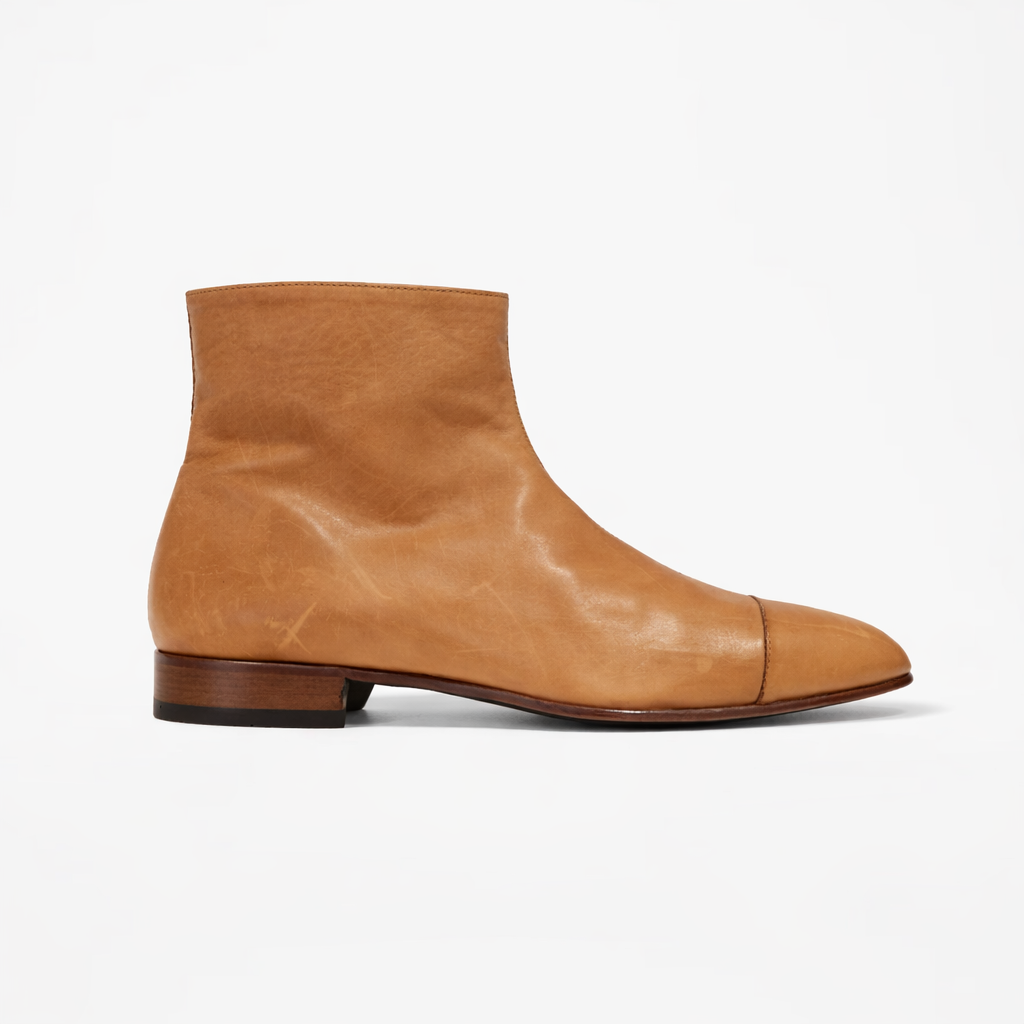 Bottine Andy en cuir de veau souple camel