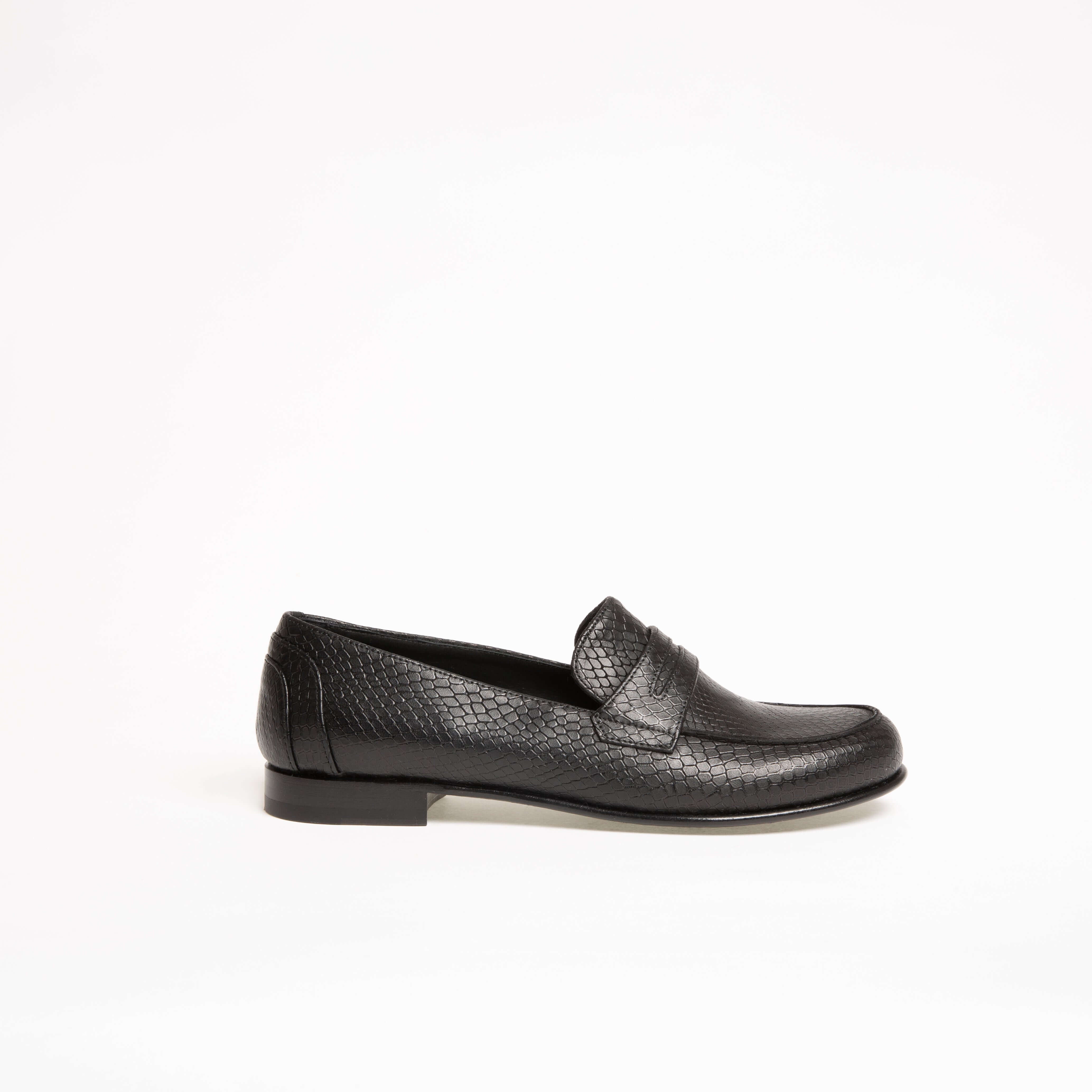 Mocassin Serge en cuir embossé python noir