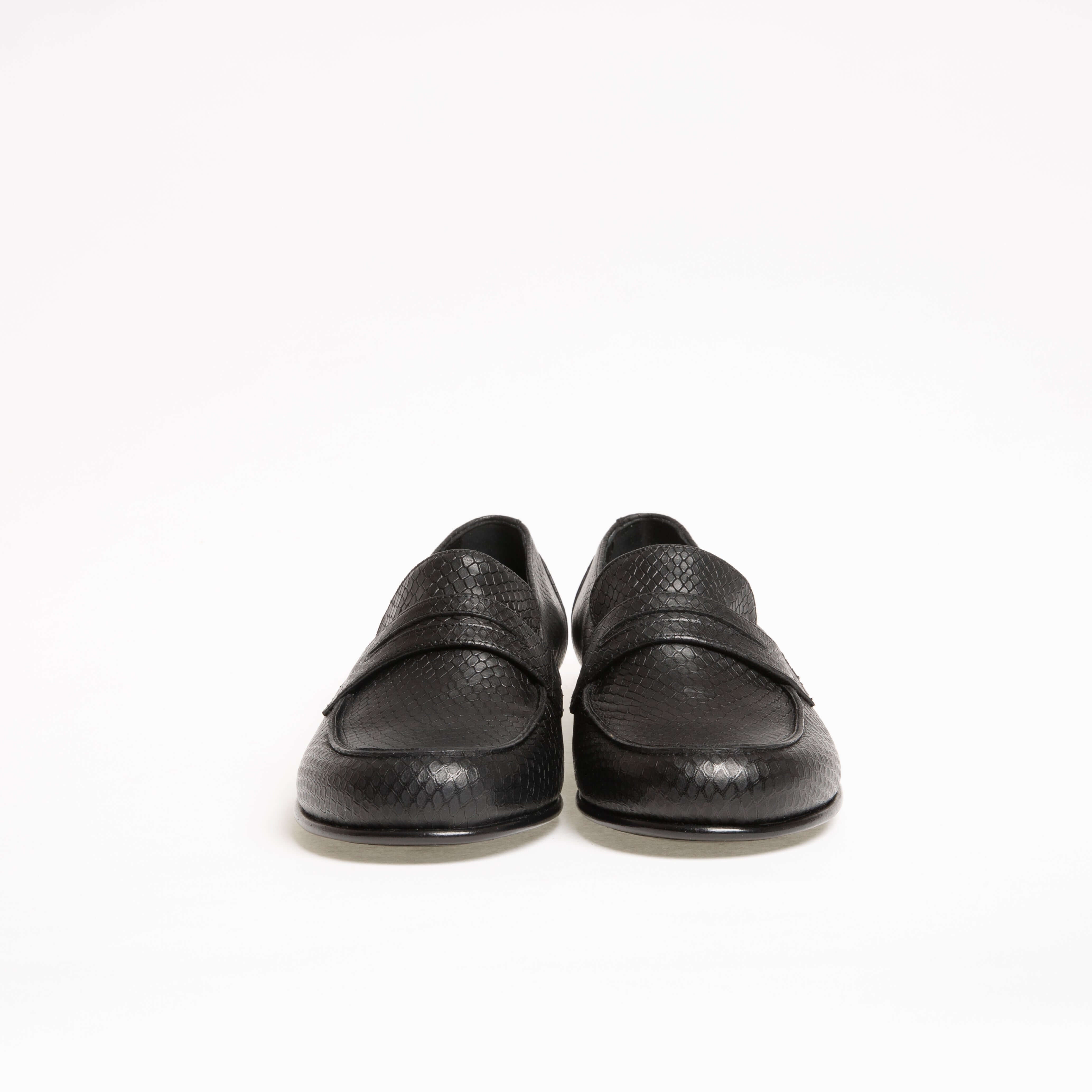 Mocassin Serge en cuir embossé python noir