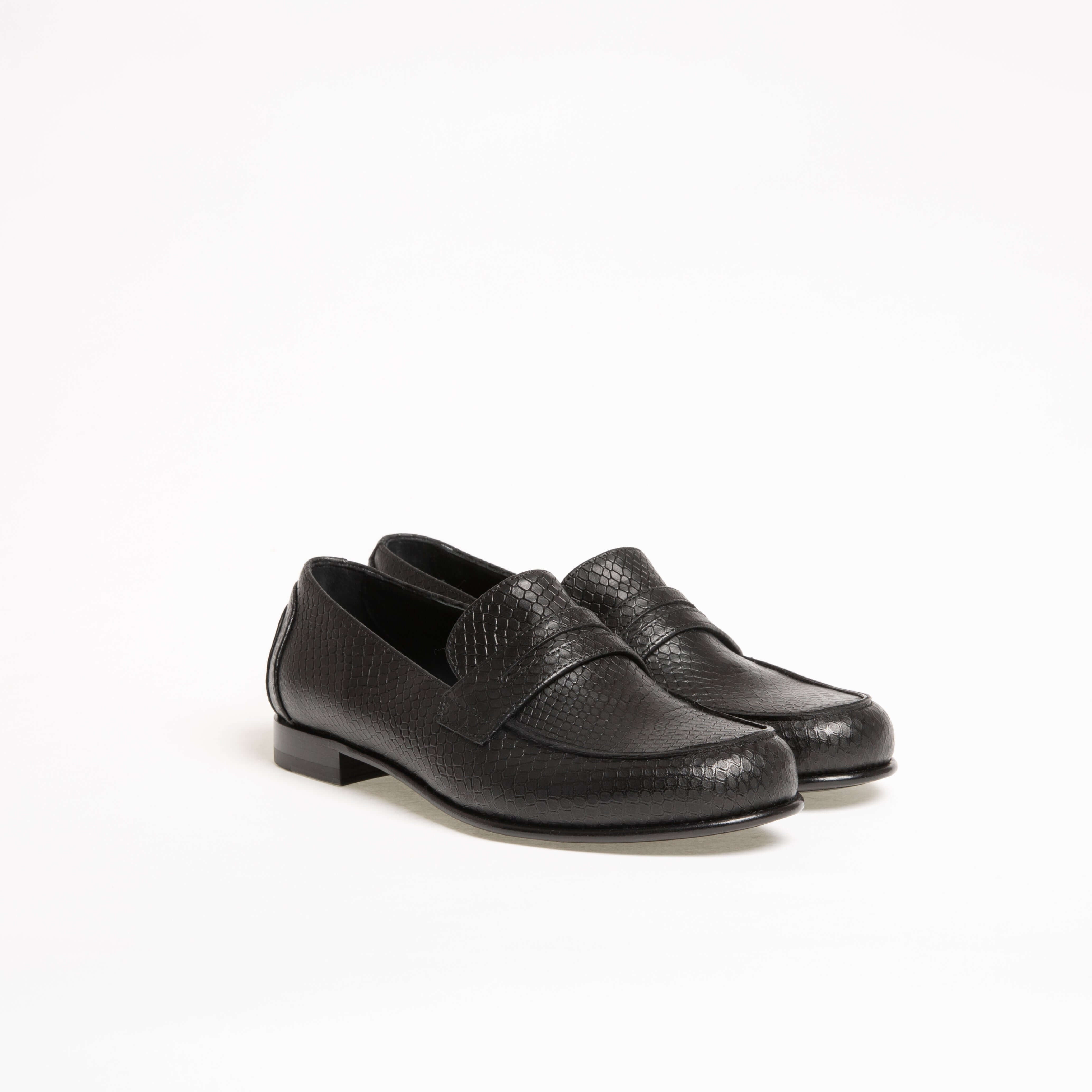 Mocassin Serge en cuir embossé python noir